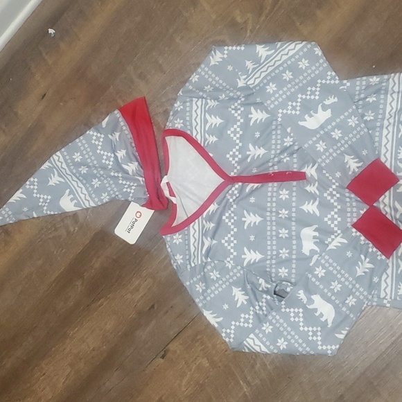 3pc CHRISTMAS PAJAMA SET POLAR BEAR/TREE PRINT GREY/WHITE/RED SZ SMALL - Picture 2 of 5